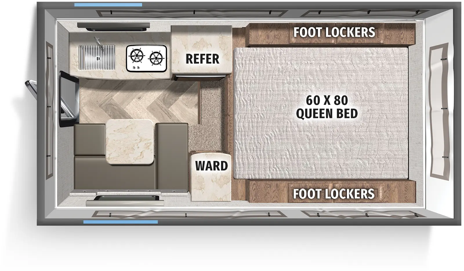 The Real Lite Truck Camper SS-1604 floorplan features include: 